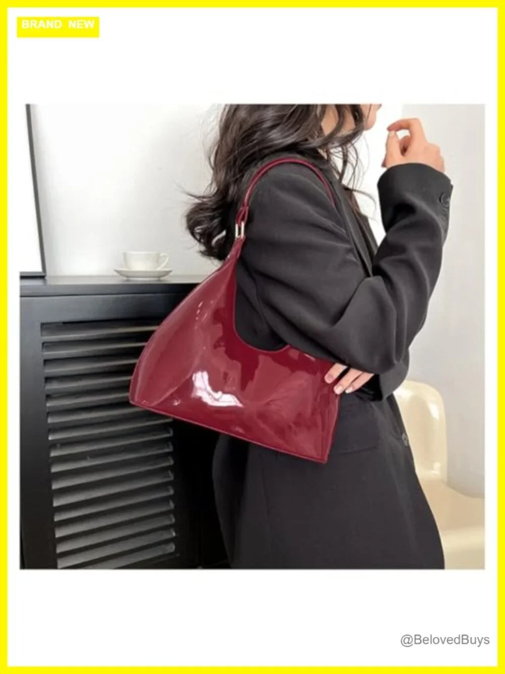 Patent Leather Hobo Bag Crescent Shoulder Bag Small Satchel Purse